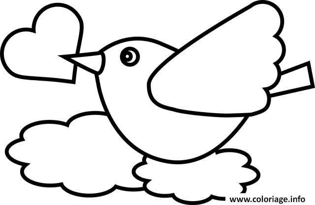 Dessin oiseau maternelle avec coeur Coloriage Gratuit à Imprimer